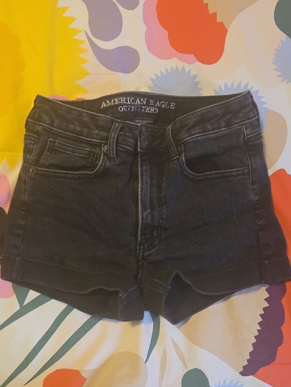 American Eagle Outfitters Black Cuffed Denim Shorts